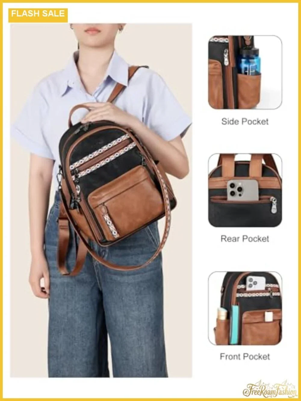 Small Backpack Purse for Women Multi-Pocket with IPad Pocket Faux Leather